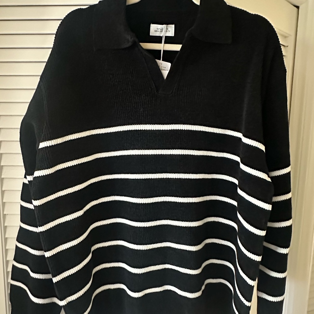 Saturdays New York City Black and White V-Neck Sweater
